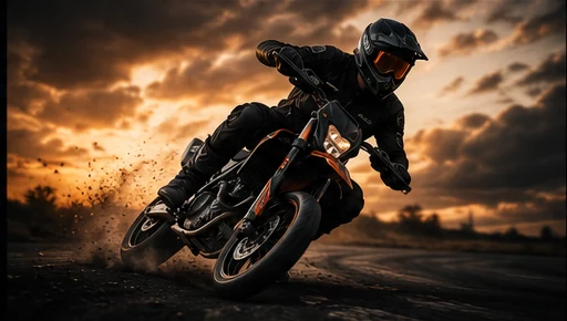 Supermoto rider cornering dynamically