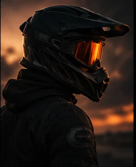 Helmeted supermoto rider